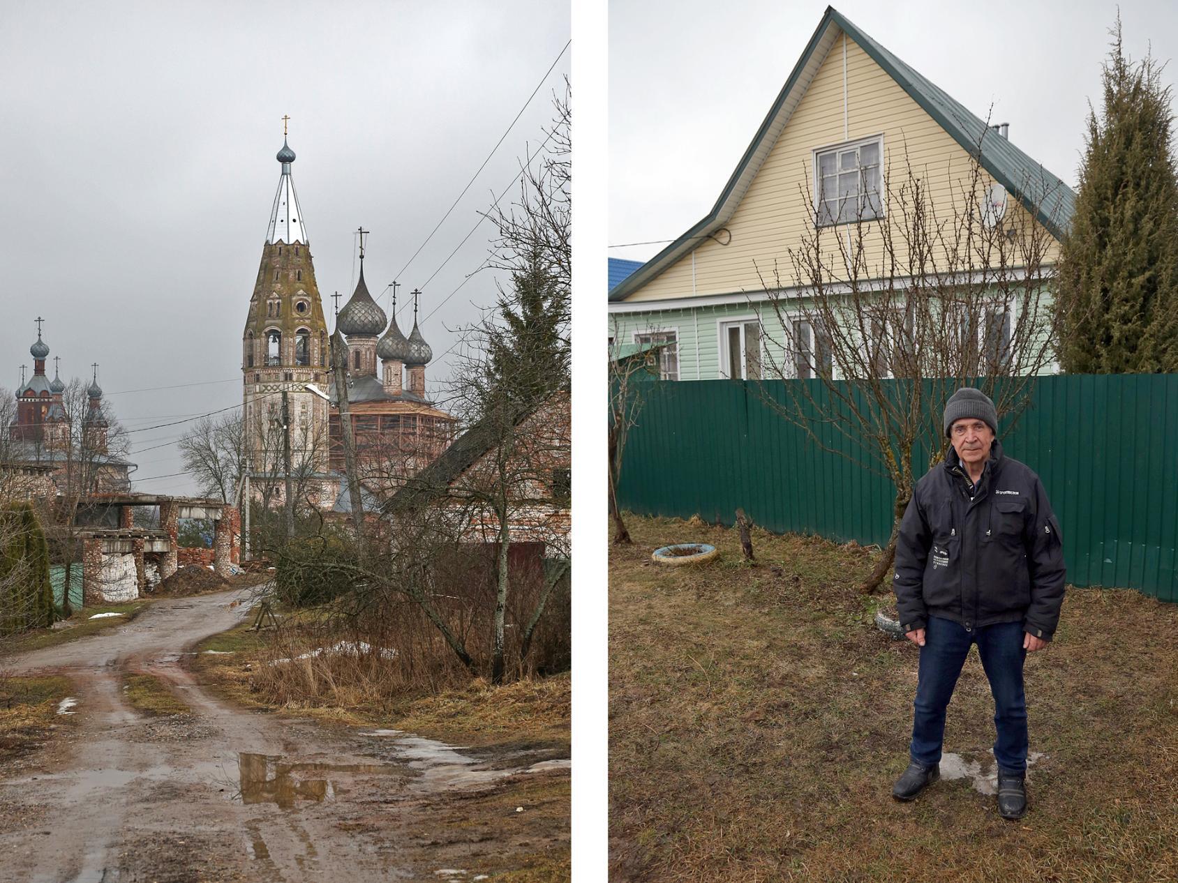 Евгений Борисович Вавилов возле своего дома в селе Парское, совсем недалеко расположена главная достопримечательность села – величественный Храм Усекновения Главы Иоанна Предтечи, построенный в 1785 году